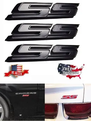 =3= FLAT BLACK SS Badge Fender Trunk Emblem Decal For Chevy Camaro Impala Cobalt • $17.25