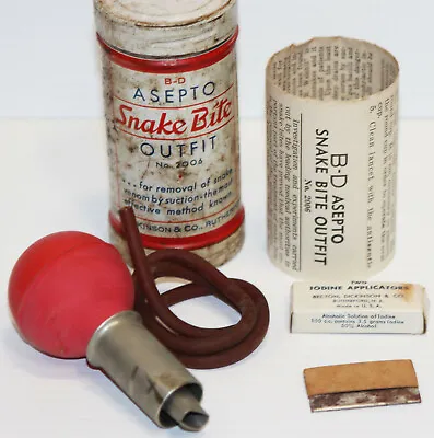 Vintage B-D ASEPTO Snake Bite Outfit First Aid Kit W/ Contents Metal Tin #2006 • $24.99