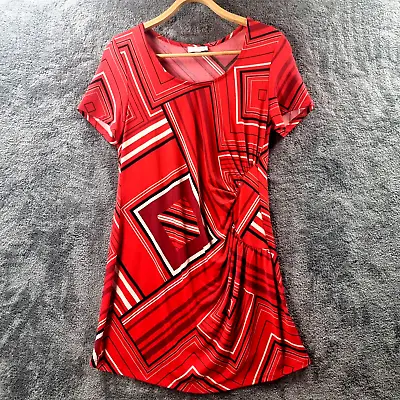 QUEENSPARK Womens Dress Size 8 Red  Black White Stretch Knit Short Sleeve • $24.95