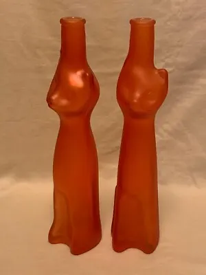 2 Empty Ruby Red Glass Figural Cats Wine Bottle Mosel Riesling • $9