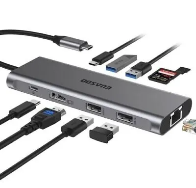 USB C Hub USB C Adapter 10in1 Mulitiport Adapter Dongle 1000M RJ45 • $17