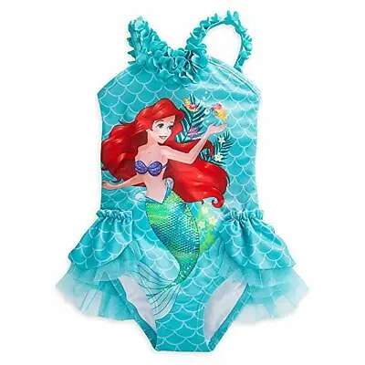 NWT Disney Store Ariel Deluxe Swimsuit Little Mermaid Girls 5/67/8 • $29.92