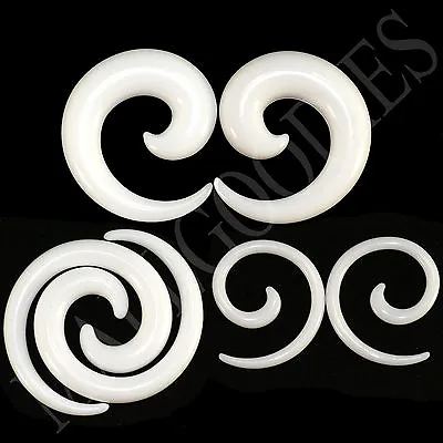 V127 White Spiral Swril Stretchers Tapers Expanders 4 2 0 00G Gauges 1/2  Plugs • $9.75