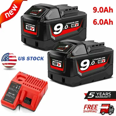 18V For Milwaukee M-18 Lithium XC 9000mAh 48-11-1860 Extended Battery / Charger • $48.92