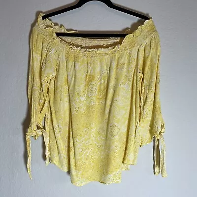 Michael Kors Womens Shirt Yellow Sz XXL Off The Shoulder Tunic Top Paisley Print • $14