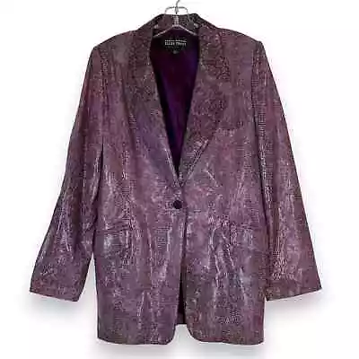 Vintage Leather Blazer Purple Animal Print  6 Linda Allard Ellen Tracy • $74.99