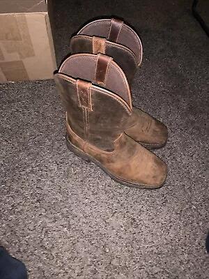 Cabela’s Mens Pinedale Brown Leather Western Square Toe Work Boots Size 9 • $35