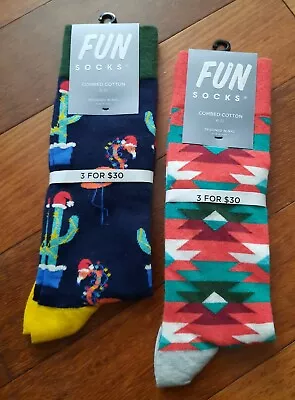 Fun Socks Combed Cotton Christmas Socks Multi Mens Size 6-12 Lot Of 2 • $9.99