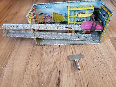 Vintage 1960's Russian Tin Litho Car Parking Garage Wind Up Toy W/Car • $47.49