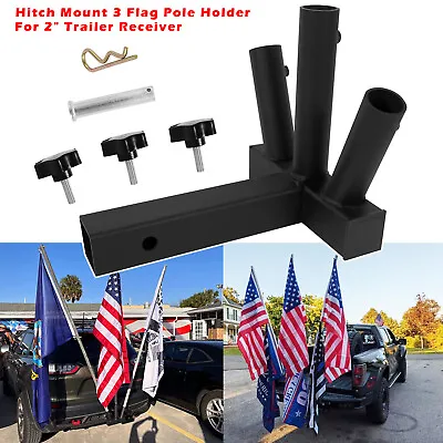 $41.68 • Buy Heavy Duty 3 Flag Pole Holder Hitch Mount For Jeep Truck Car 2  Trailer Receiver