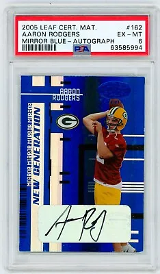 AARON RODGERS 2005 Leaf Certified Materials Blue Mirror Rookie RC Auto /15 PSA 6 • $1199.99