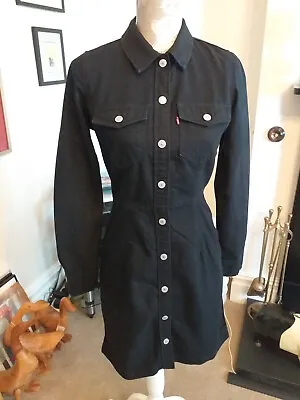 £15 • Buy Levi’s Strauss Black Denim Knee Length Snap Button Shirt Dress Size Xs