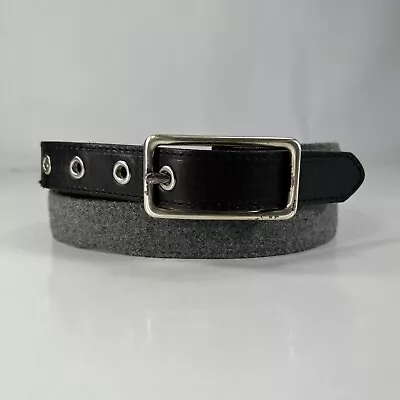Tomy Hilfiger Gray Cotton & Black Leather Belt - Women's Size 34 • $14.40