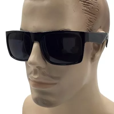 XL MENS Large Black Wide Frame Oversize Gangster Rectangular Shade Sunglasses • $12.99