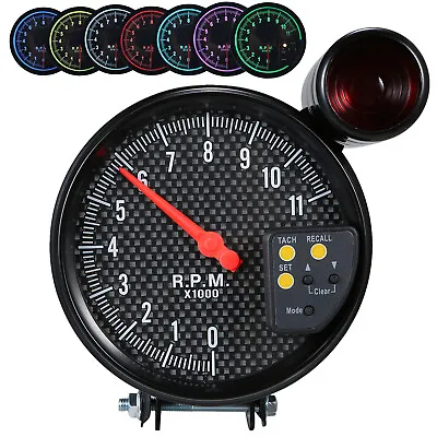 Universal 5  7 Color Carbon Fiber Tachometer 11K RPM Tach Gauge Shift Light X8G4 • $35.99