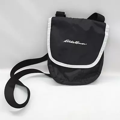 Eddie Bauer Black Crossbody Travel Bag Nylon Fold Over 3 Pockets Purse Hiking • $11.16