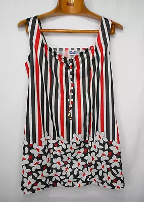 VTG 1970's  French  Halter Summer Mini Dress  White -red-black Stripes & Floral • $29.95