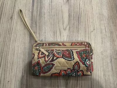 Vera Bradley Wristlet Wallet  Desert Floral  Tan Paisley 8”x4.5” • $9