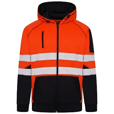 £20.95 • Buy Hi Viz Vis High Visibility Jacket Hoodie Work 3 Zip Hooded SweatShirt Fleece Top