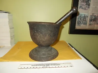 Antique  Mortar & Pestle Cast Iron  Heavy Quality Piece • $110