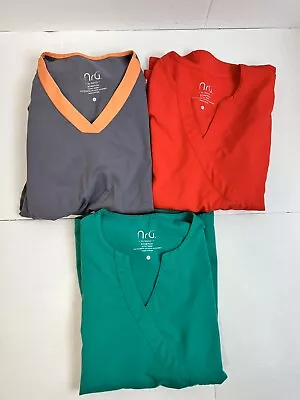 Lot Of 3 NRG By Barco Women's Stretch Scrub Tops Size Small Red Green Gray • $29.97