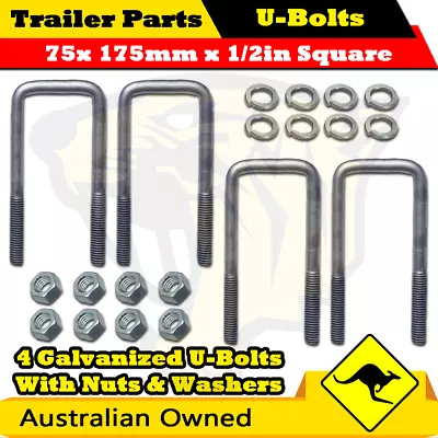 4 X U-Bolts 75mm X 175mm Square With Nuts Galvanized Trailer Box Boat Caravan • $36.99