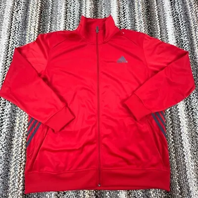 Adidas Jacket Men XL Red Gray Warm Up Track Suit Sweatshirt Full Zip Adult • $24.91