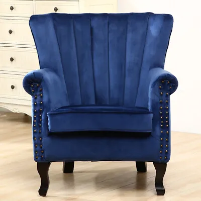 Chesterfield Velvet Wing Back Armchair Queen Anne High Back Fireside Sofa Chair • £189.95