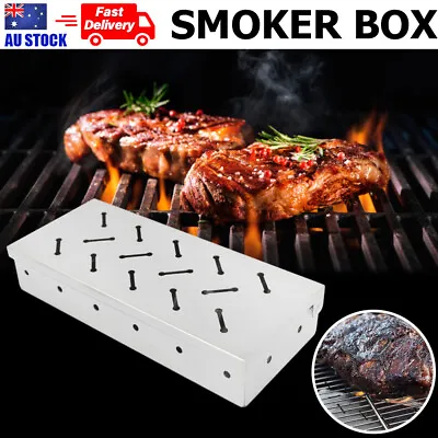 Stainless Steel BBQ Smoker Box Grill Wood Chip Smoking Tray Barbecue Accessory • $15