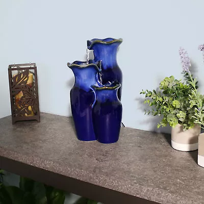 Tiered Blue Pitchers Ceramic Indoor Water Fountain - 11 In By Sunnydaze • $54.95