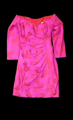 Vintage Couture Cocktail Dress Russell Trusso Pink Silk 1980's Pinup Girl Barbie • $199