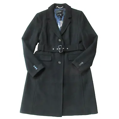NWT J.Crew Belted Lady Day Topcoat In Black Italian Doublecloth Wool Coat 4 • $170