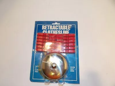 Vintage Retractable Clothesline NOS With 12 Clothes Pins. 7 Foot Cord Stainless • $24.99