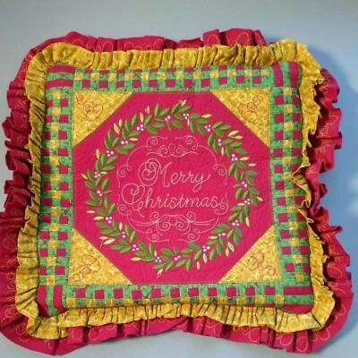 $4.99 • Buy VTG Wreath Pillow Cover Handmade Ruffled Lace Holiday Red Christmas Country
