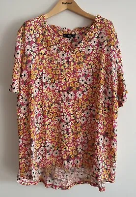 F&F Short Sleeve Multi Coloured Daisy Print With Ruffle V-Neck Top Size 18 • £3.50