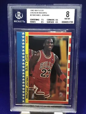 1987 Fleer Sticker #2 MICHAEL JORDAN Graded BGS 8 NM-MT. Chicago Bulls. Nice • $259