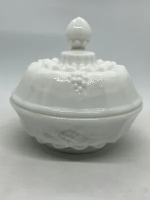 Vintage Westmoreland Milk Glass Candy Dish & Lid Sugar White Paneled Grapes • $25