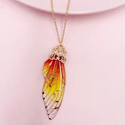 Fairy Gold Pendant Resin Red Butterfly Wing Necklace Wedding Jewelry Gift  • $1.66