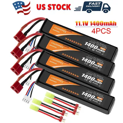 4x 11.1V LiPo Airsoft Stick Battery 1400mAh 30C T Plug Dean Style Connector USA • $58.80