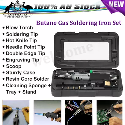 New 10 In 1 Butane Gas Soldering Iron Set 26ml Hs-1115k Grey Welding Torch Kit • $28.99