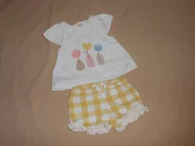 Mayoral Baby Girl 2p Outfit Top Shorts Set Floral Plaid 0-3m • $13