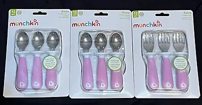 Munchkin Toddler Spoons/forks 3 Pack Light Pink Raise New Bundle Of 3 • $24.99