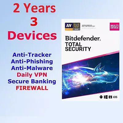 Bitdefender Total Security 2024 - 2 Years 3 Devices Protection- FULL EDITION • $83.99