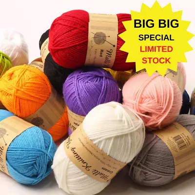 Malli 100g Knitting Yarn Super Soft Acrylic Crochet Craft Wool Balls 8ply • $1.99