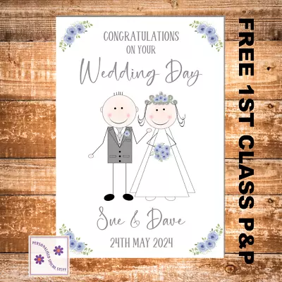 Personalised Wedding Day Card Congratulations Names Date Bride & Groom • £3.75