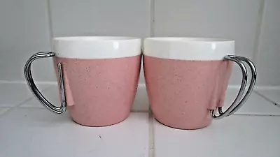 Pair Vintage 'nfc' Mod Mcm *pink* Speckled Insulated Mugs ~ Metal Handles~ Mint! • $17.99