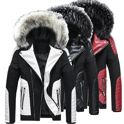 Men's Cotton Jacket Hooded Faux Fur Collar Thickened Casual Coat Winter Warm • $65.01
