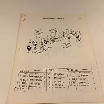 $24.99 • Buy 1972 Wright Model 141A Chain Saw Parts List 