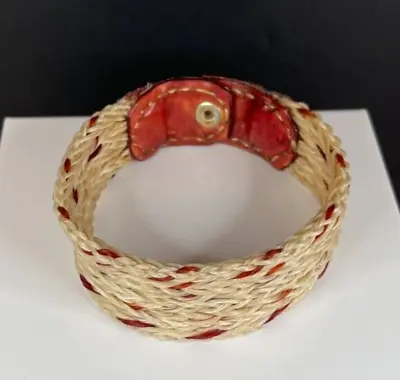 Vintage Hand Made Braided Natural Brown Burgundy Horse Hair Snap Bracelet-1685 • $34.99