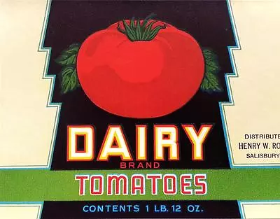 Vintage Dairy Tomatoes Original Tin Can Label Henry W. Roberts Salisbury Md. • $2.09